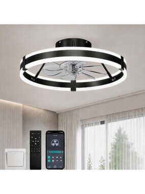 19.7” Bladeless Ceiling Fan with Lights & Remote - Low Profile, Modern Design